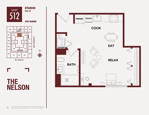 Floor plan for studio, 1 bath, 434 sqft